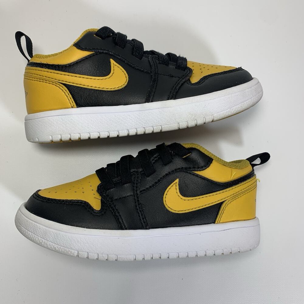 Nike Air Jordan 1 Low Black Yellow Ochre Gold DR9748-072 Kids Shoes size 11C